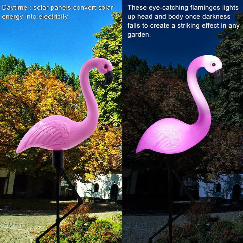 LED Outdoor Solar  Flamingo Light Garden Waterproof  Stake Lawn Light Home Auto ON/OFF Yard Landscape Lamp For Path Decoration