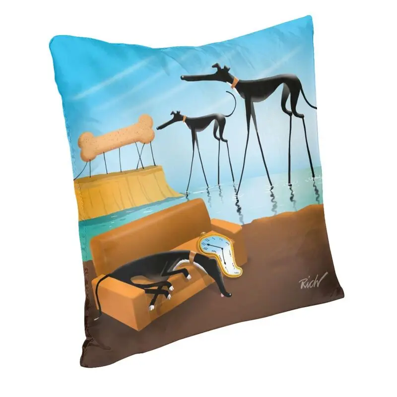 Luxury Salvador Dali Funny Greyhound Lurcher Cushion Cover for Sofa Soft Whippet Sighthound Dog Art Pillow Case Home Decorative