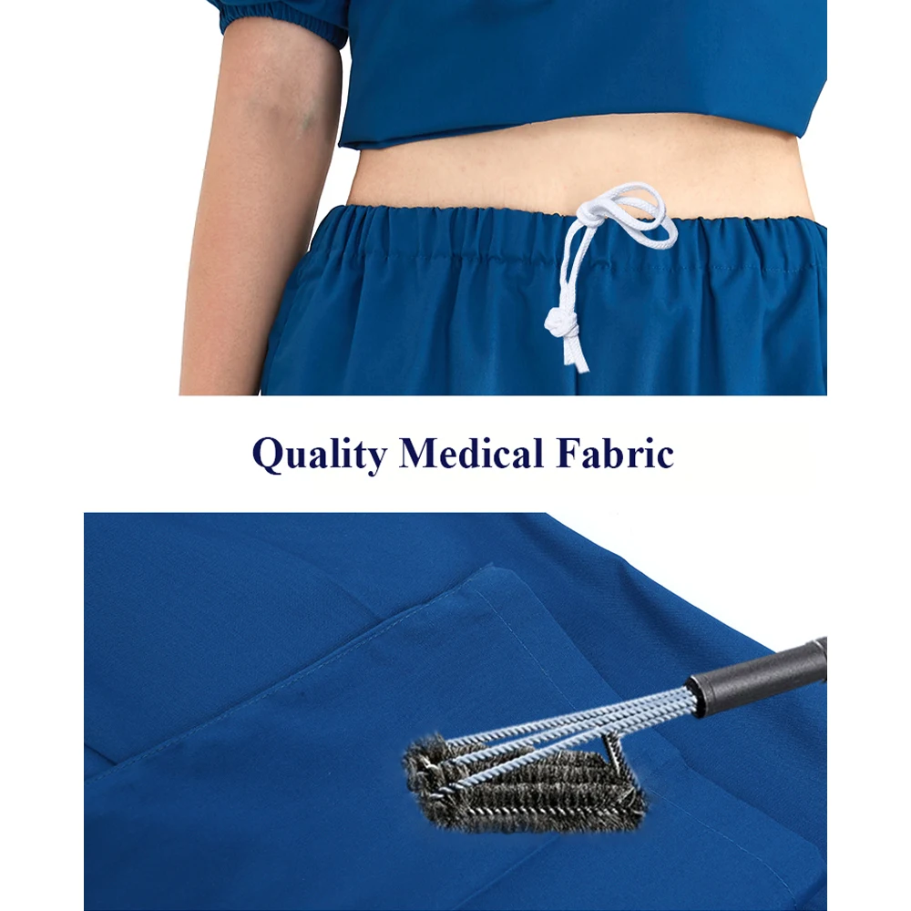 Liberação uniforme médico feminino scrub define 2 peça masculina com decote em v calças de cordão macio bolso leve enfermagem terno fino