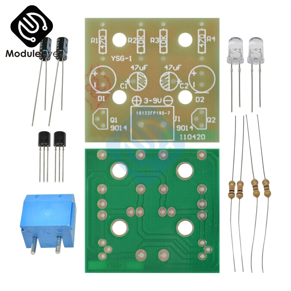 5MM Light LED Blue Simple Flash Circuit Transistor 30K Resistance 22UF Electrolytic Capacitors Dupont Cable Board DIY Kit Module