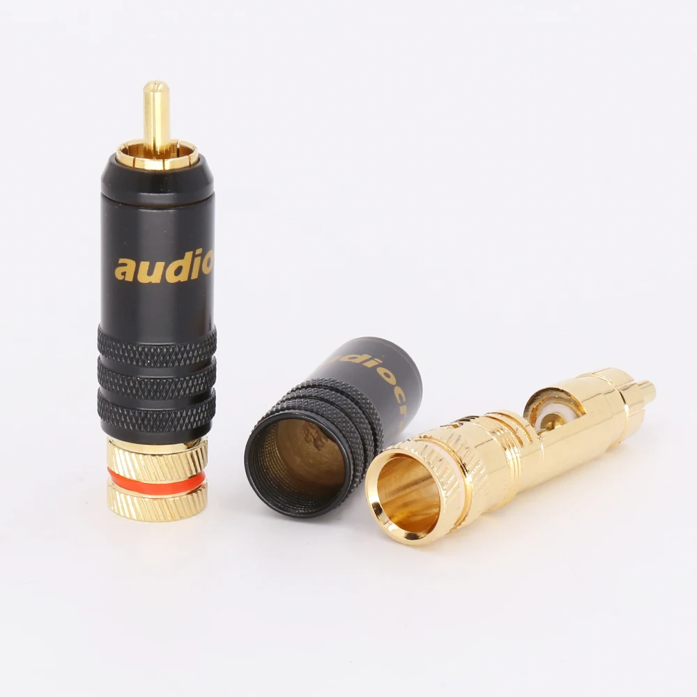 Audiocrast 4pcs 24K Gold Plated RCA Connector Audio Plug Lock Soldering Signal Line Audio Video plugs