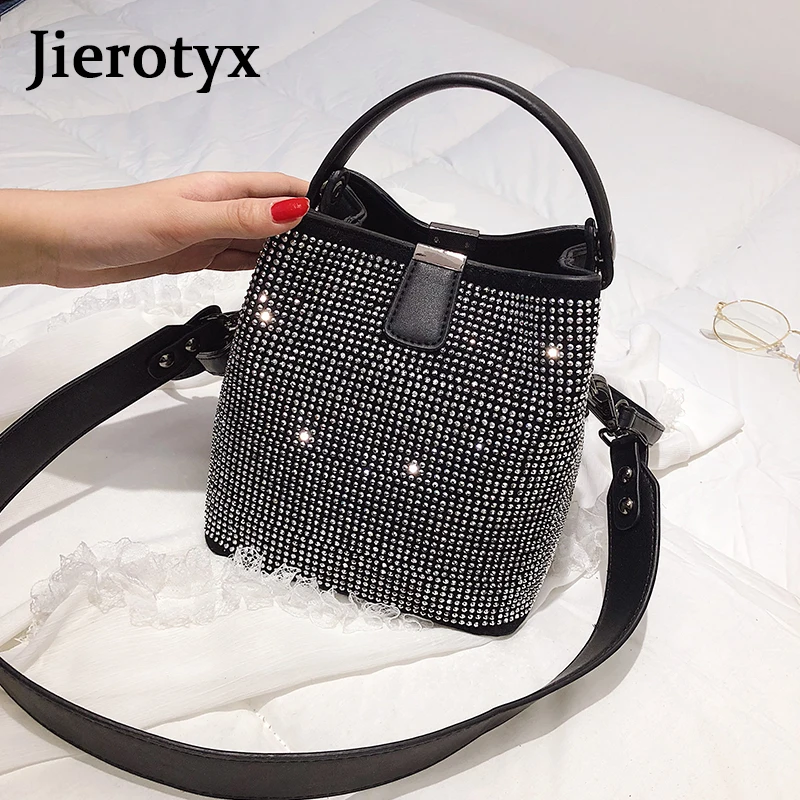 JIEEOTYX Diamonds Women Bucket Bag Famous Brand Designer Female Handbags Quality Pu Leather Shoulder Bags Lady Small Crossbody