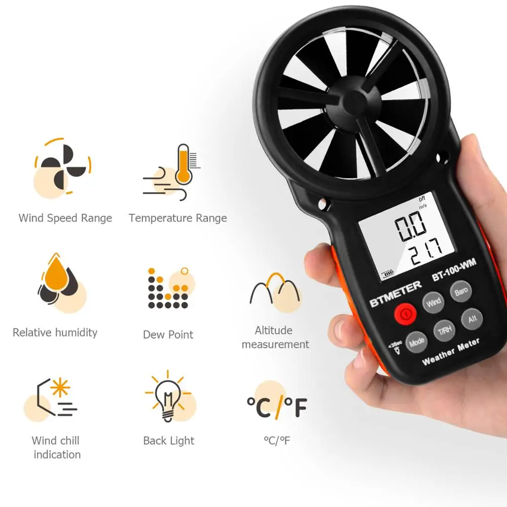 

Digital anemometer for measure Wind Speed/Temp, Wind Chill Tester Humidity,Altitude for Climbing Drone HVAC CFM