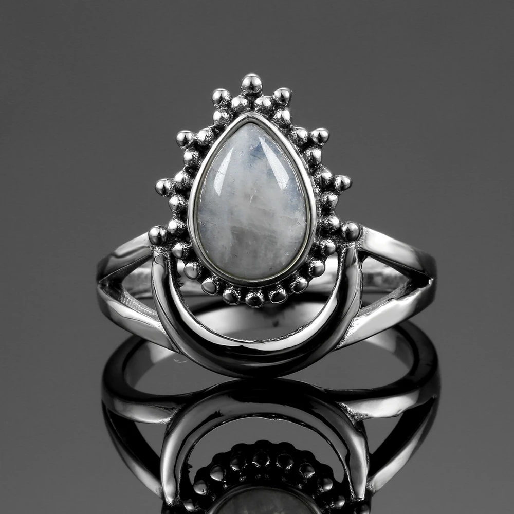 7x9MM Natural Moonstone Silver 925 Rings New Design Fancy Ring For Men Women Wholesale Vintage Wedding Party Jewelry Size 6-10