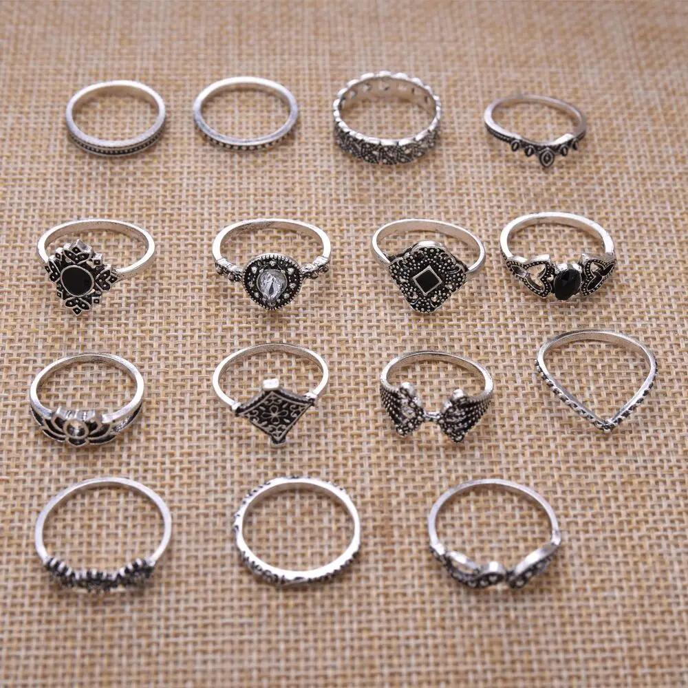 Trendy Boho Midi Knuckle Ring Set For Women Crystal Geometric Finger Rings Fashion Bohemian Jewelry