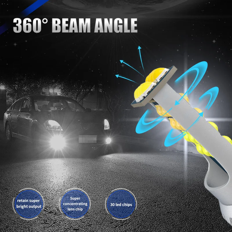 3000K + 6500K H1 H3 Led Bulbs H7 H8 H11 Led Light Dual Color Headlight Bulb 12V 10000LM 9005 9006 HB3 HB4 LED Fog Lamps