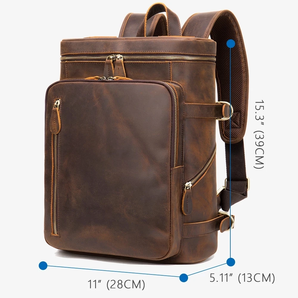 Luufan Crazy Horse Genuine Leather Backpack For Men Laptop Rucksack Vintage Teenager Daypack School Bag Travel Bag Man Day Pack
