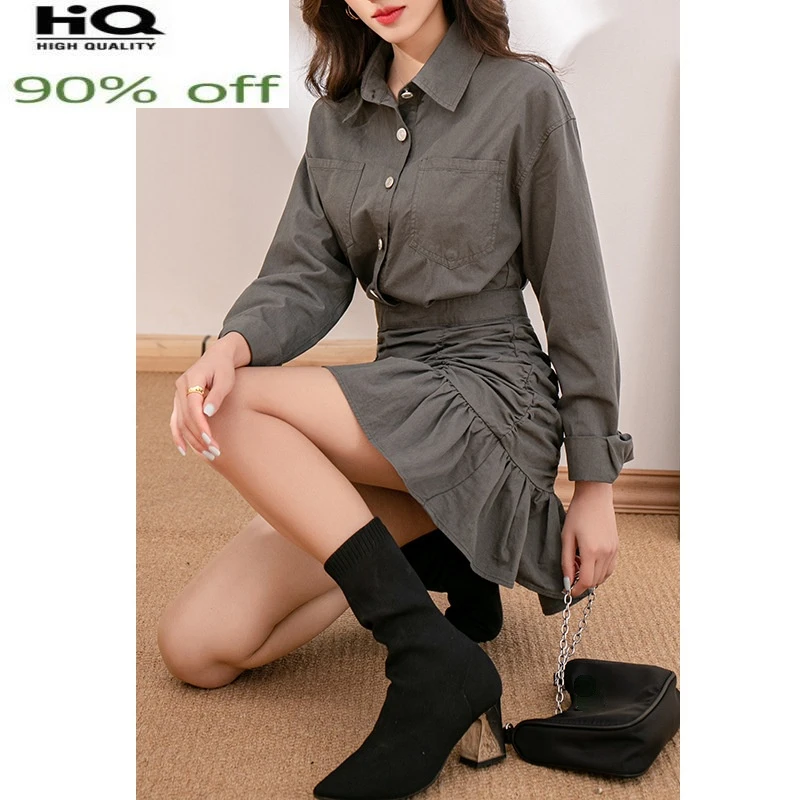 

Summer Dresses for Women 2022 Mini Shirt Dress Female Long Sleeve Dress Korean Fashion Clothes Vestido De Mujer Pph4423