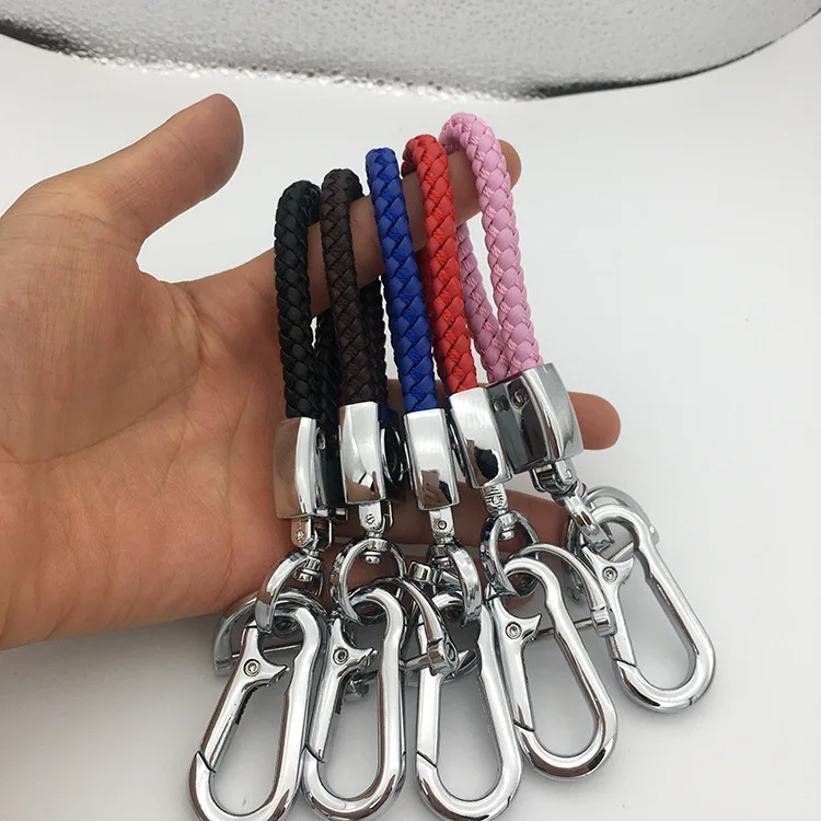 Car key chain with braided leather rope Mercedes-Benz BMW is suitable for high-end personalized cars with horseshoe buckle