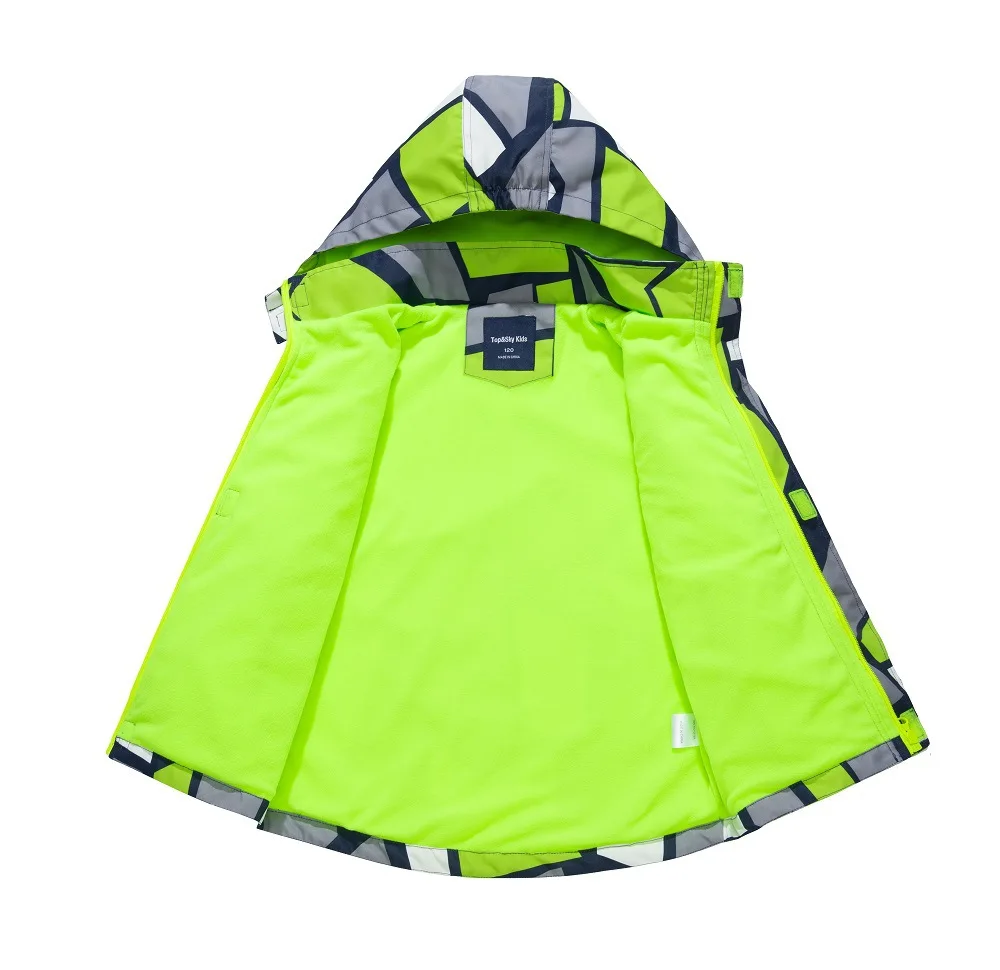 Boys Fleece Lined Waterproof Geometric Lines Zipper Hiking Jackets School Kids Track Coats Child Windbreaker Outfit Tops 3-12 Yr