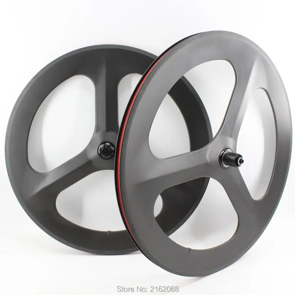 1Pair 700C 3 spokes Road Track Fixed Gear bike matt UD full carbon bicycle wheelset Tri-spoke clincher tubular rims