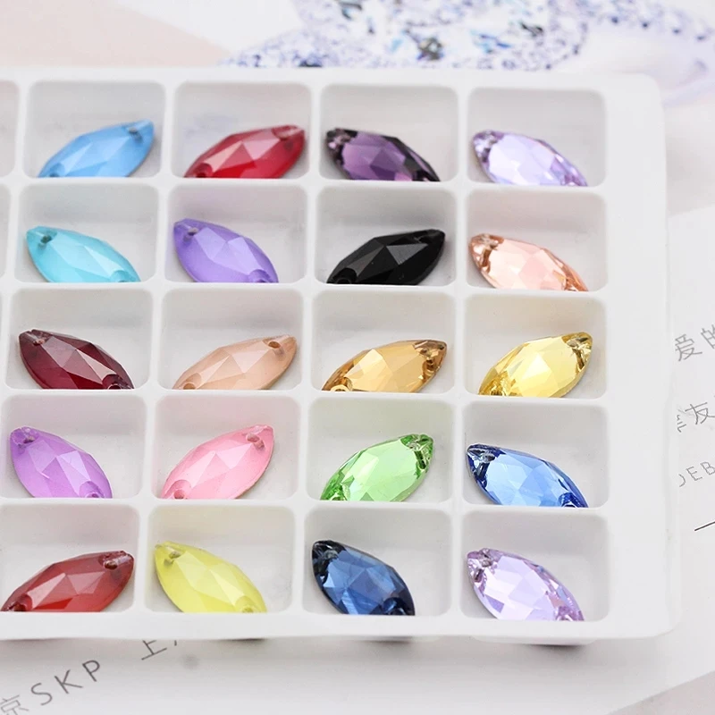 

XiChuan Navette Pointback Rhinestone Sew-On Crystals for Clothes Needlework Glass Applique for Fabric Olesale