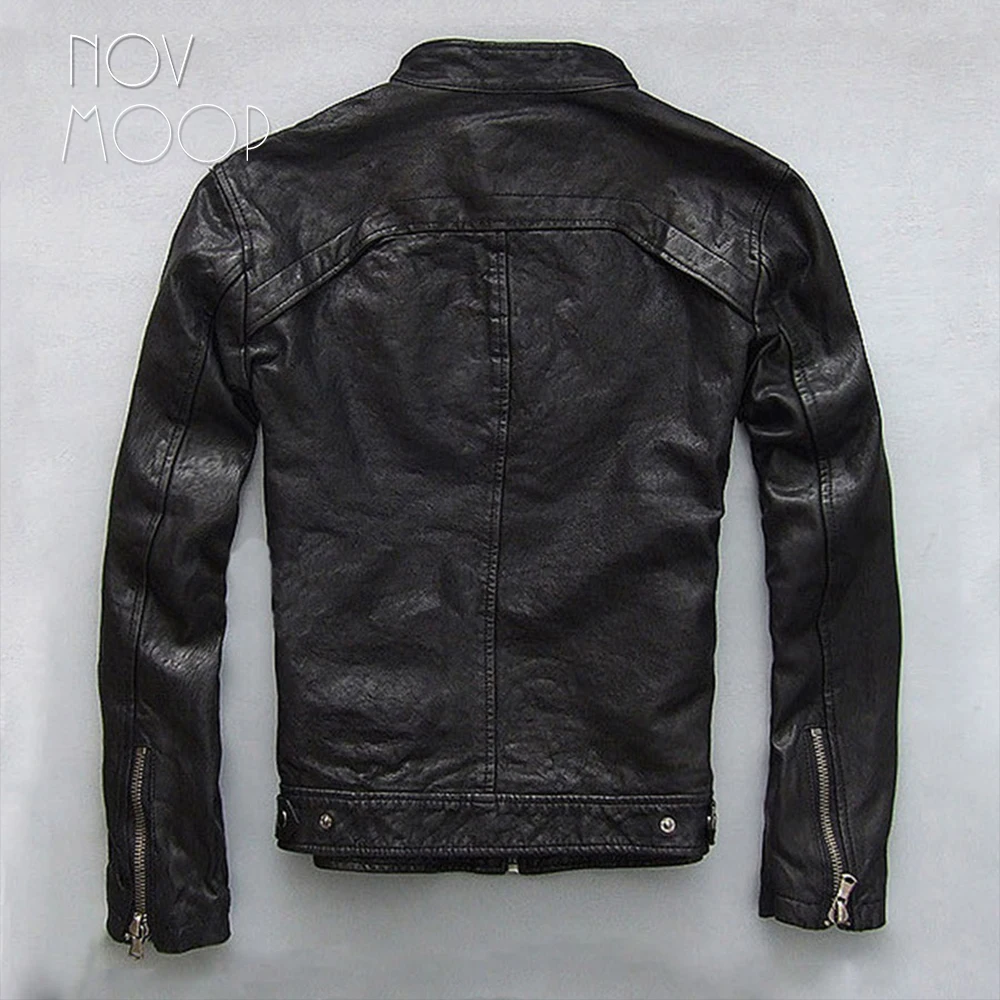 Plus size black genuine leather jacket coats 100% Lambskin real leather motorcycle jackets manteau homme veste cuir homme LT729