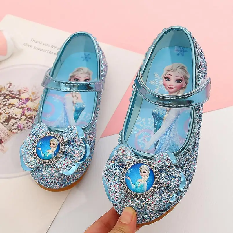 Children Leather Elsa Sandals Child Flat Heels Girls Princess Summer Elsa Shoes Chaussure Enfants Sandals Party Shoes Size 26-37