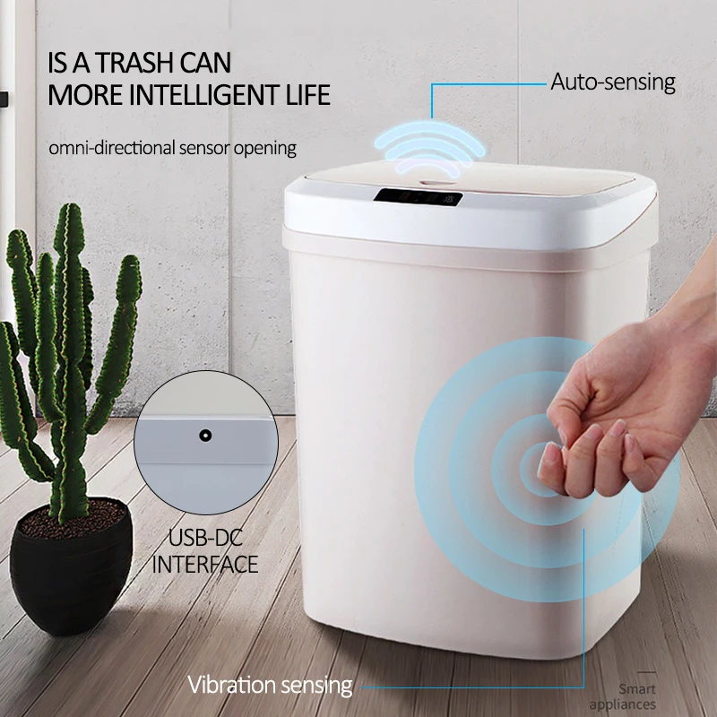 

15L Rechargeable Home Intelligent Automatic Induction Electric Rubbish Trash Can Smart Waste Bins Ashbin Kick Barrel Trash Can