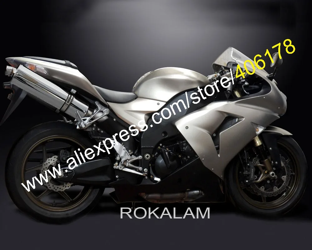 

Комплект обтекателей для мотоцикла Kawasaki Ninja ZX10R 2006-2007, серебристо-черный, спортивный (литье под давлением)