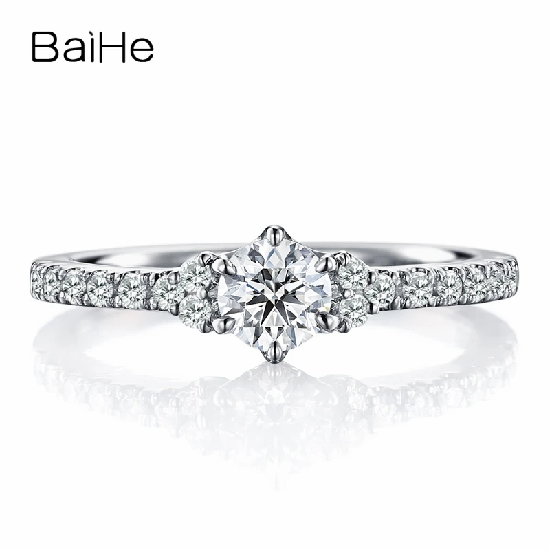 

BAIHE Solid 10K White Gold(AU417) Certified 0.25ct Round Trendy 100% Moissanite Engagement Women Fine Jewelry elegant Gift Ring