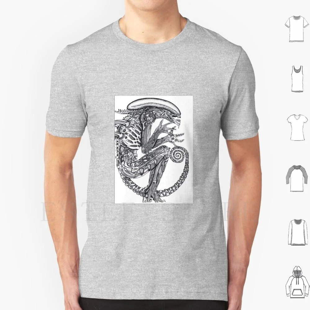 Untitled T Shirt DIY Big Size 100% Cotton Xenomorph Vs Cult Movies Horror Horror Bio Mechanical Mechanical Pen Sketch