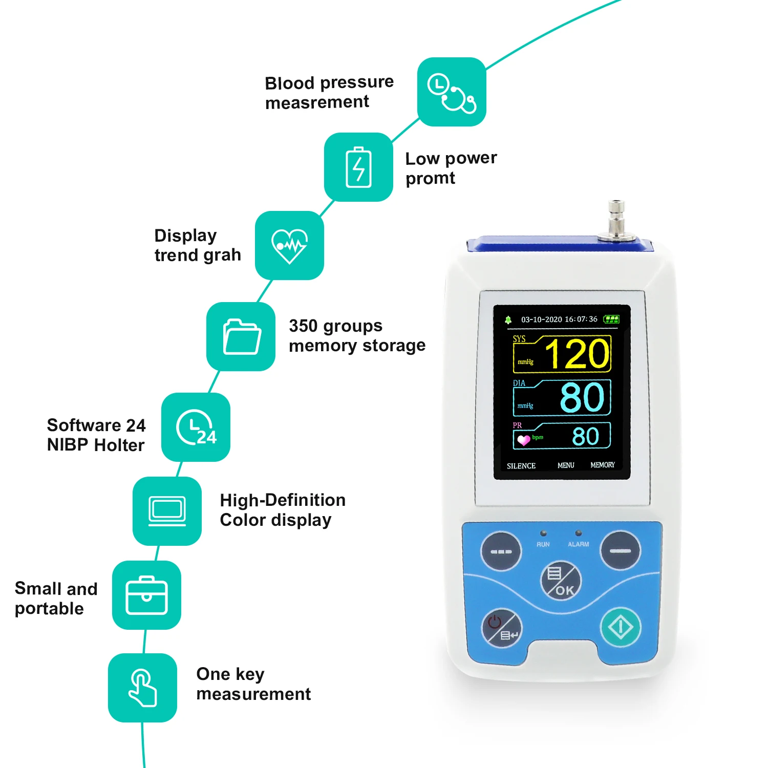 CONTEC Portable 24h NIBP Holter ABPM50 Ambulatory Blood Pressure Monitor With One/Three  Adult Cuffs