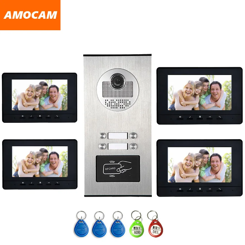 4 Units Apartment intercom system Video Door Phone Door Intercom HD Camera 7\