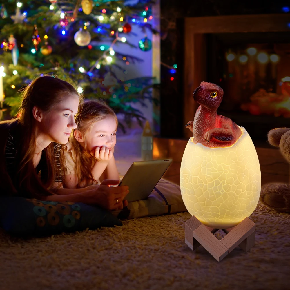 3D Printed Dinosaur Egg LED Night Lamp Remote Control 16 Colors USB Rechargeable Dinosaur Lamp For Children\'s Lights Night