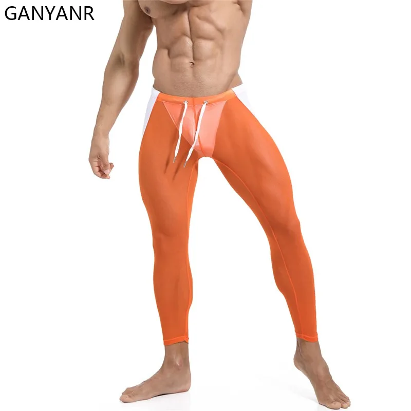 GANYANR Running Tights Men Compression Pants Sportswear Leggings Gym Fitness Basketball Yoga Track Long Dry Fit Funky Sexy Pouch