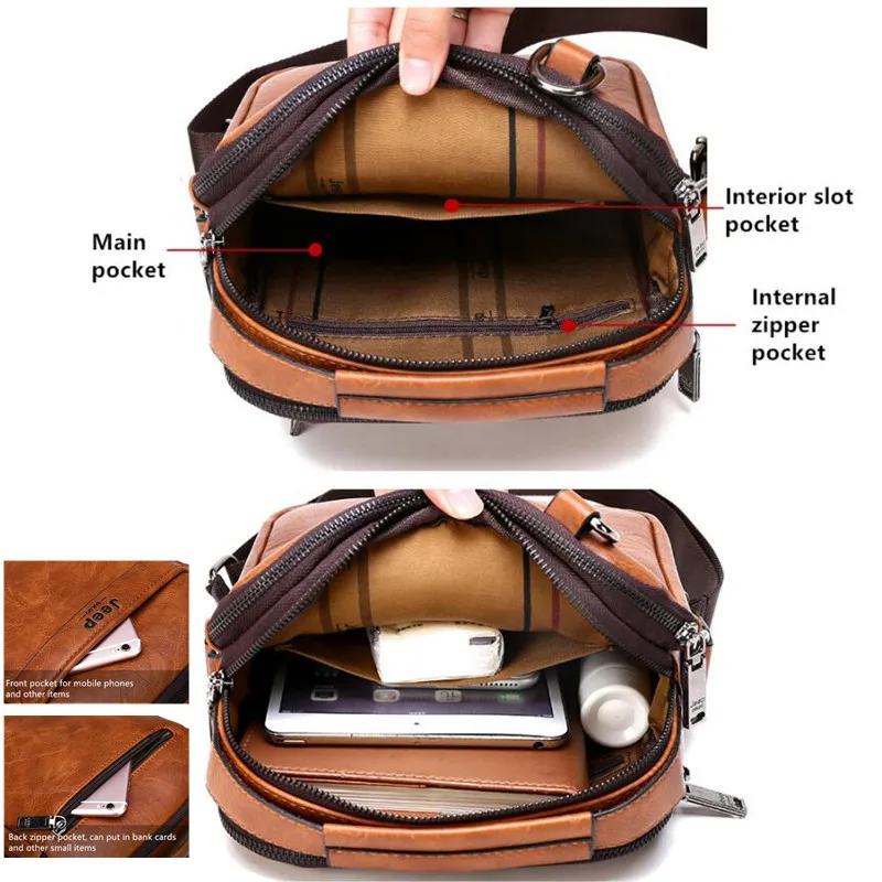 JEEP BULUO Brand Handbag Men Messenger Bags Splite Leather 2pc set Crossbody Business bag For iPad mini MaleShoulder Bag