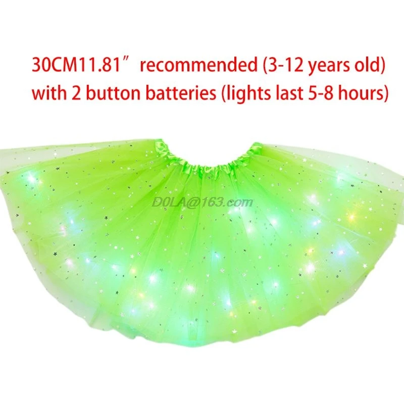 Kids Girls Glitter Star Sequins Ballet Dance Tutu Skirt LED Light Up Neon Colorful Tulle Short Dress Party Stage Costume 3-12T