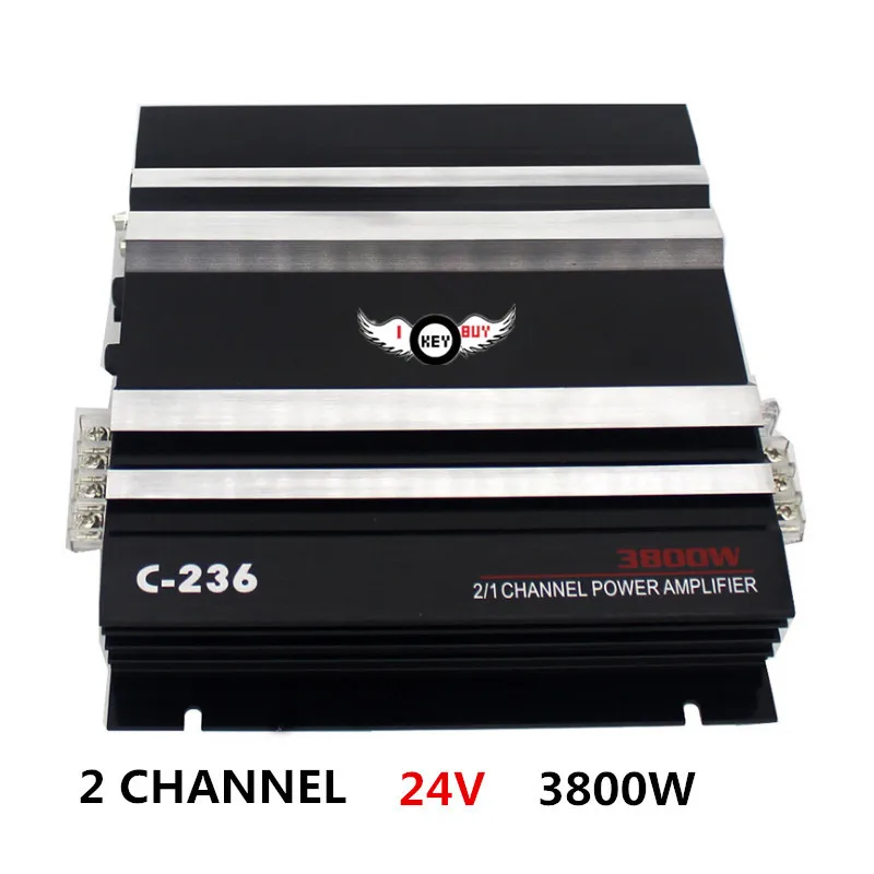 DC 24v 2CH 3800W High Powerful Class AB  audio Auto Van Amplifier Best Quality Mosfet Stereo Car Acoustic  Booster