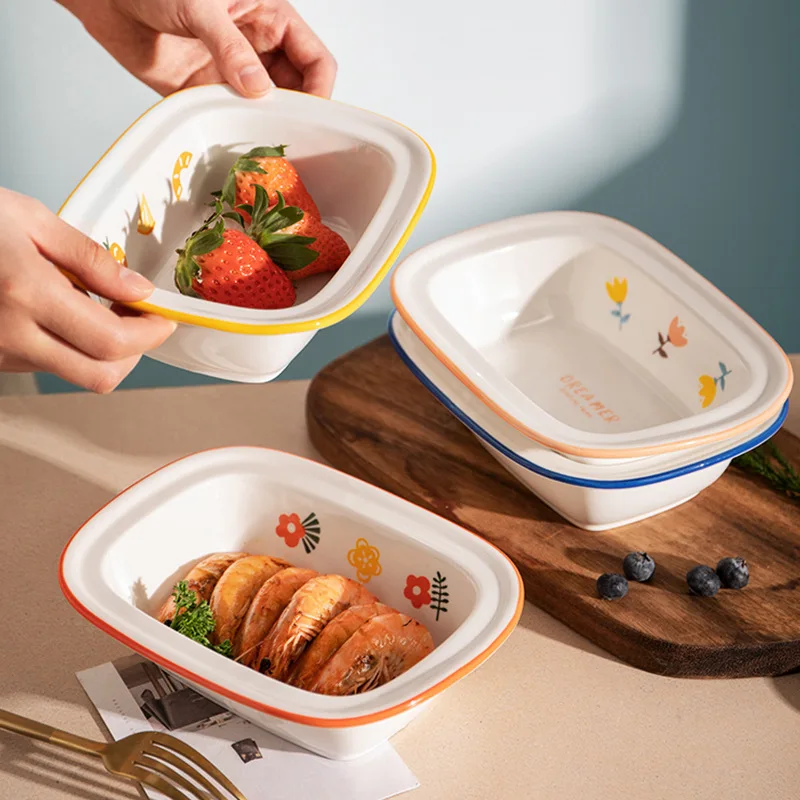 

Original ceramic baking plate, cheese rice microwave oven oven, tableware, square bowl, household