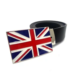 Bandera británica de Union Jack de United Kingdon Inglaterra hebilla de Metal cinturones de cuero PU negro para hombres Jeans Hebillas Cinturon