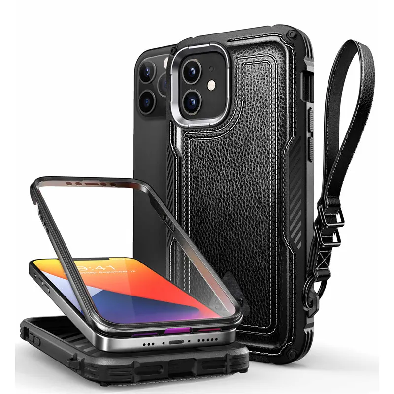 For iPhone 12 Case For iPhone 12 Pro Case 6.1 inch SUPCASE UB Royal Full-Body Rugged Leather Case With Built-in Screen Protector