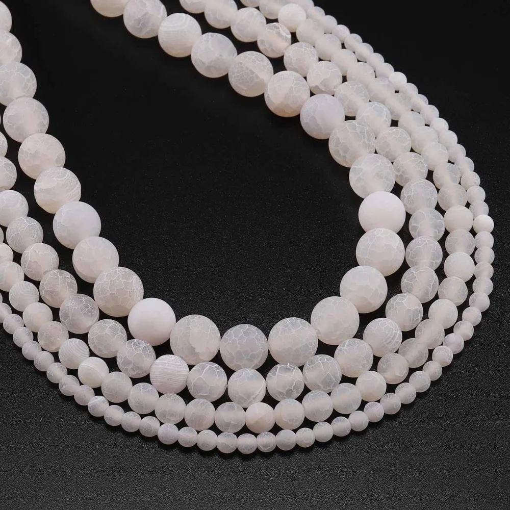 4 6 8 10 12 mm Natural Stone Frost Crab White Agates Round Spacer Loose Bead For Jewelry Making DIY Necklaces Bracelets Strand image 5