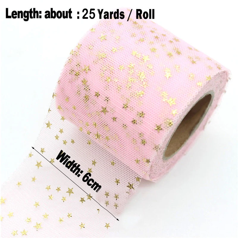 25Yards 6cm Width Stars Tulle Confetti Glitter Tulle Bady Shower Tutu Pom Bow Soft Squine Tulle DIY Wedding Birthday Decor