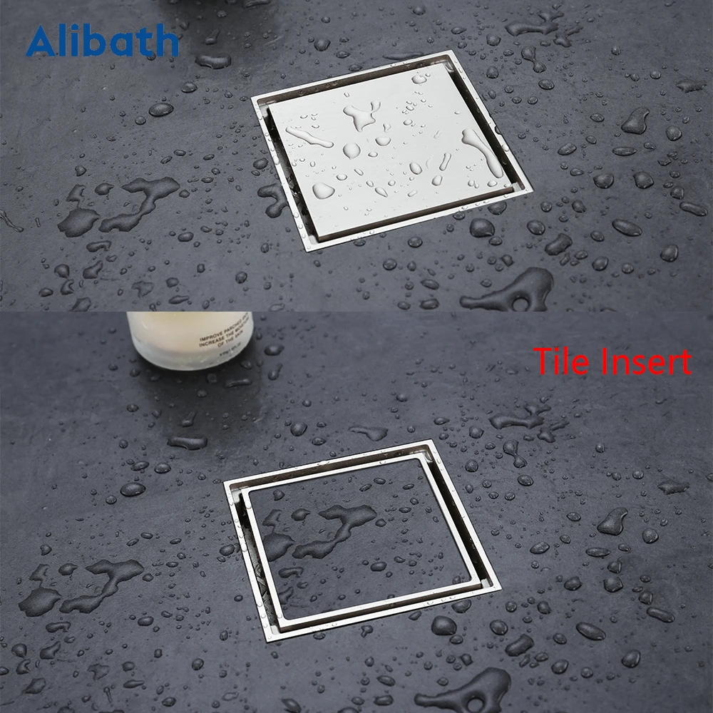Invisible Bathroom Square Floor Drain 100% Solid Brass Anti-odor Shower Drain Strainer Kitchen Accessories Black Gold Chrome
