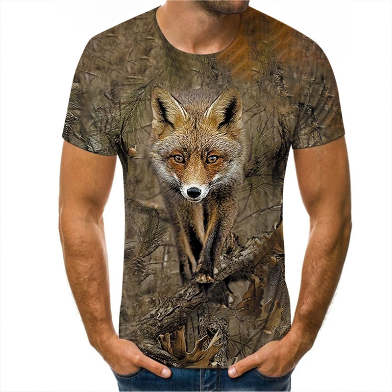 

Camo Hunting Animals Fox 3D T-shirt Summer Casual Men's t shirts Fashion Streetwear Women Pullover Short sleeve Tee Tops