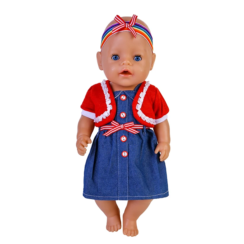 

18 Inch Doll Clothes 43cm Dolls Denim Skirt+Shawl+Kerchief Suit For 1/4 Bjd Doll Baby Born American Girl Birthday Festival Gift