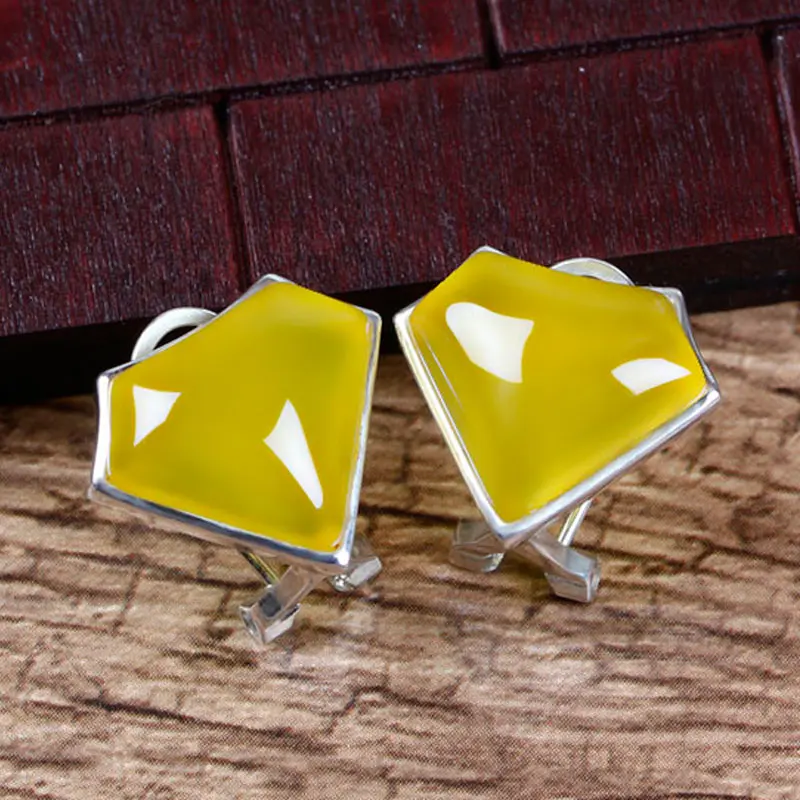 

ZHJIASHUN Retro Natural Precious Stone 100% 925 Sterling Silver Clip Earrings For Women Vintage Love Heart Silver Jewelry