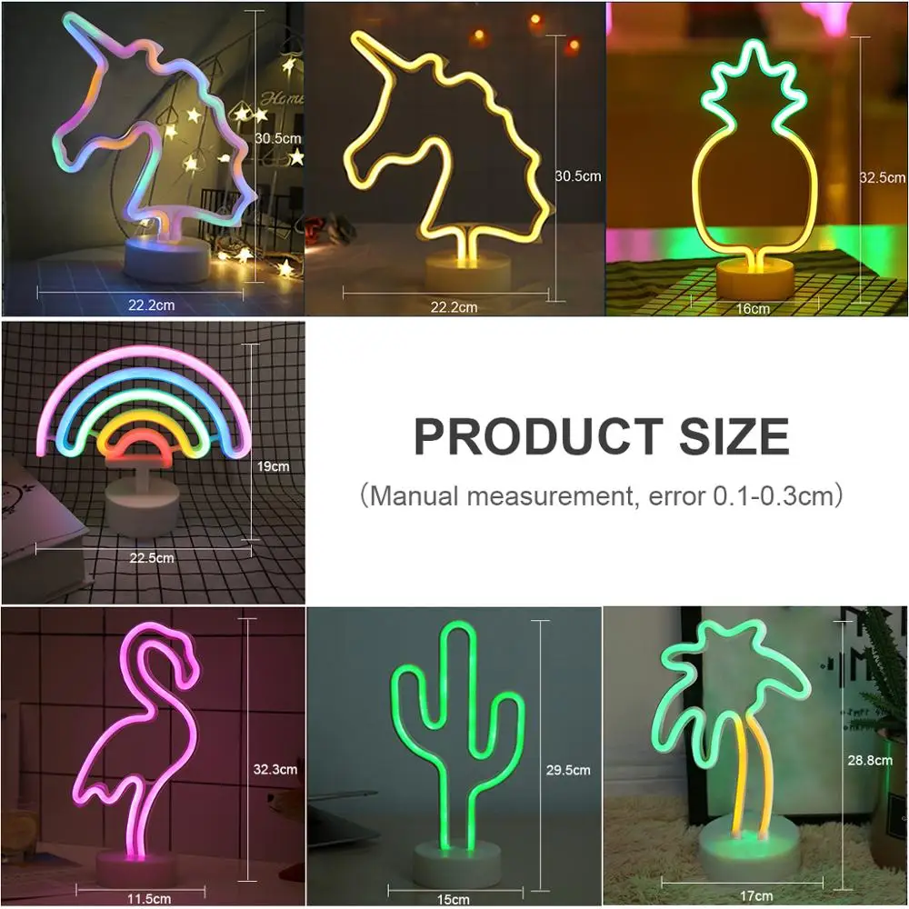 Neon Sign LED Neon Lights USB/Battery Power Neon-Lamp Christmas Table Kids Bedroom Home Decor Flamingo Cactus Lamp Decoration