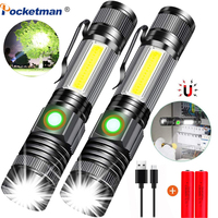 Flashlight Super Bright LED Torch USB Rechargeable Magnetic Zoomable With Cob Side light LED use 18650 battery