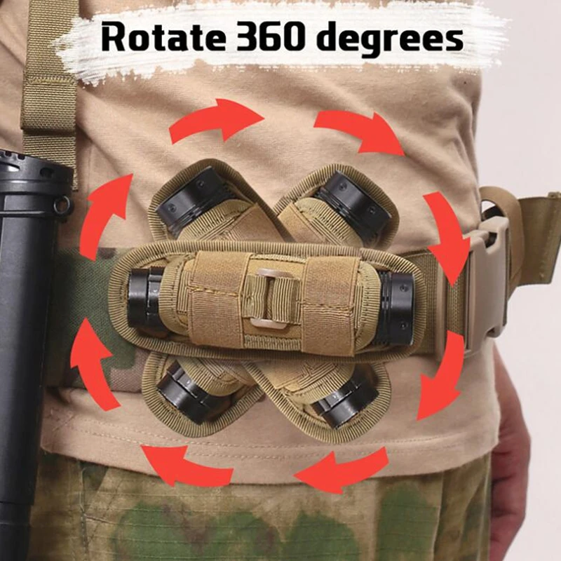 Tactical Molle Flashlight Pouch Holster 360 Degree Rotatable Belt Clip Torch Cover Case Holder Hunting Accessories