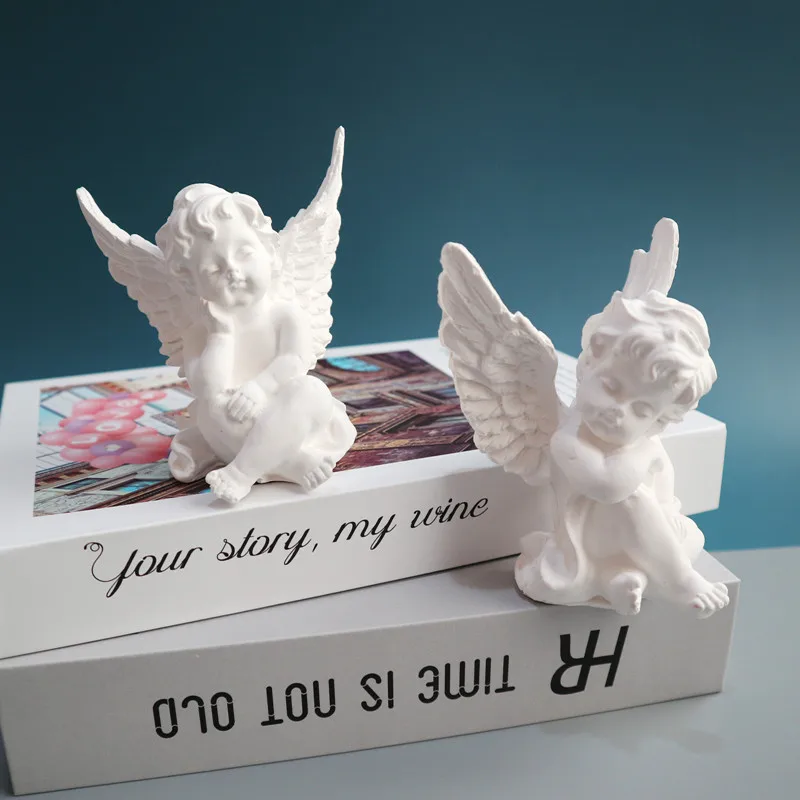 

European Resin White Gold Cute Cupid Angel Ornaments Home Livingroom Desktop Figurines Decoration Children's Room Statue Crafts