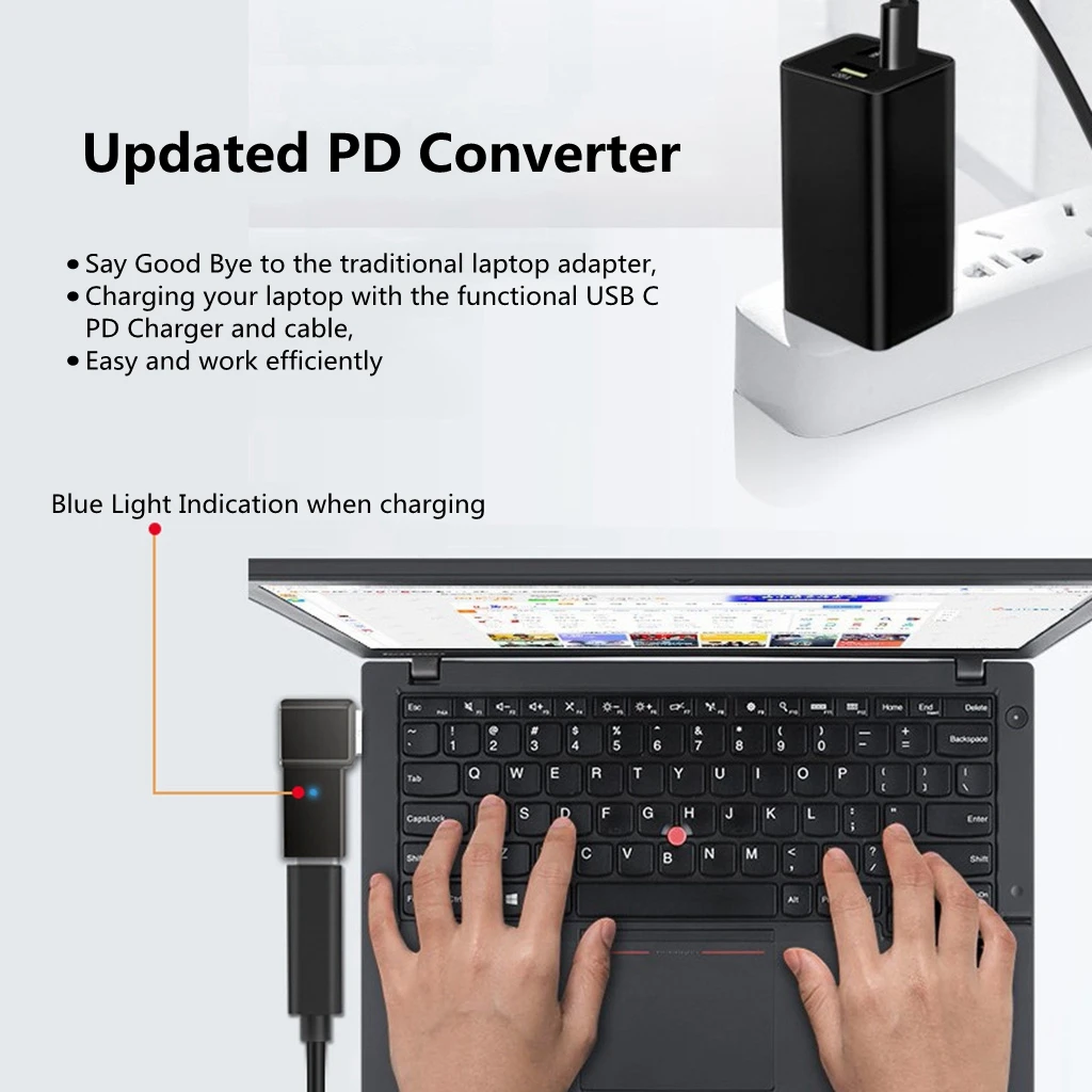 100W USB C typ C Laptop zasilacz złącze Jack dla Lenovo Thinkpad Yoga USB typ C PD szybki kabel konwertera ładowania