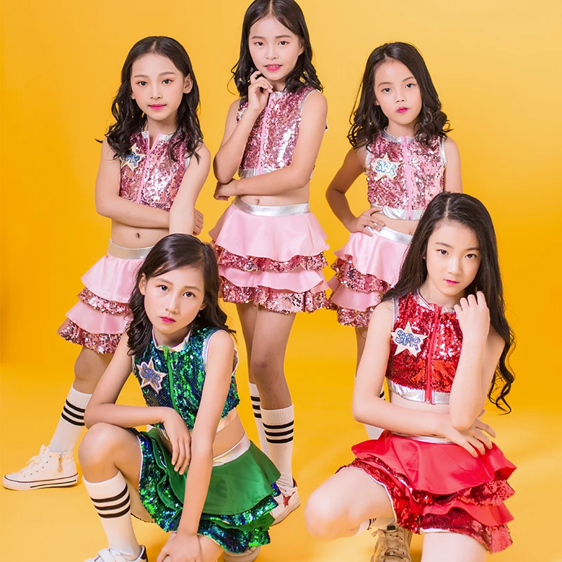 3 Colors Children's Jazz Dance Costume Sequin Tutu Skirt Girls Cheerleader Performance Clothes Hip-Hop Street Clothes DWY3143