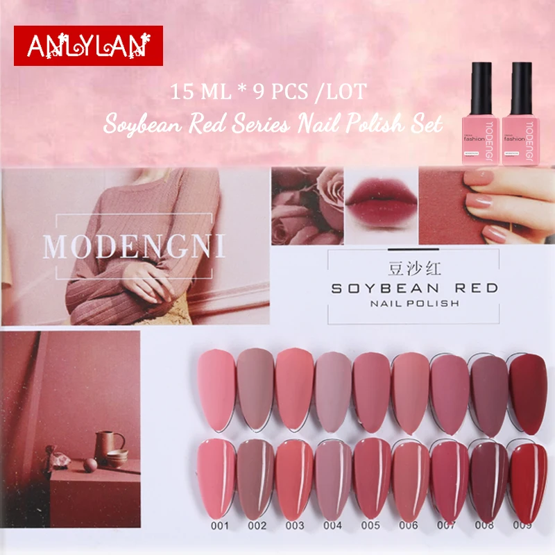 

Anlylan Soybean Pink Red Gel Varnish Nail Polish Set For Manicure 15ML 9 Colors Semi Permanant UV Nail Art Prime Varnish Gel