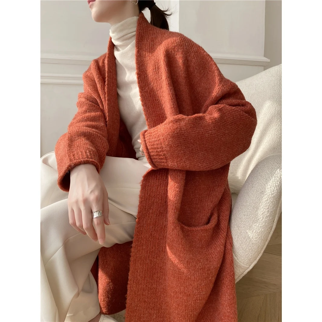 [ZAYAU]Long Sweater Coat women's Autumn and Winter Korean Version Lazy Wind Coarse Wool Loose Thickened Knitting Cardigan