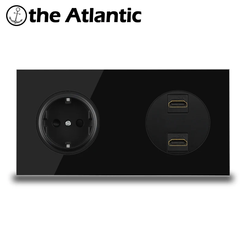 مقبس الطاقة الأوروبي مع منفذ USB لنقل البيانات ، ومنفذ HDMI 3.0 ، ومقبس الحائط للكمبيوتر الشخصي والتلفزيون ، وإطار زجاجي أسود #5