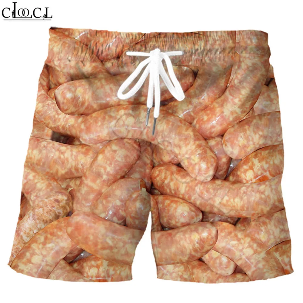 Men Shorts Gourmet Instant Noodles Sausage Pizza 3D Print Sports Shorts Fashion Hip Hop Streetwear Casual Beach Shorts