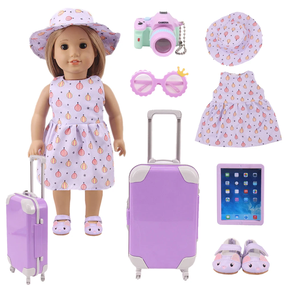 All Purple Dress,Accessories For 18Inch American Doll 43cm Baby Doll Clothes Travel Suit Our Generation Girls Toys Birthday Gift