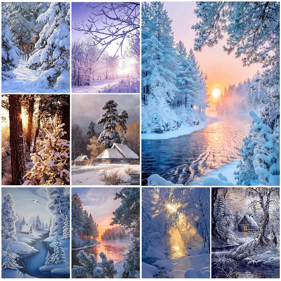 5D Diamond Painting Full Square Winter Landscape Cross Stitch Diamond Embroidery Snow Scenery Mosaic Picture of Rhinestone Decor